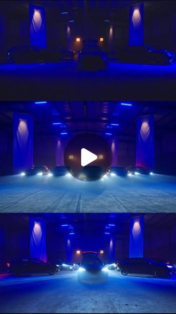 Cupra cars lined up in a blue-lit hall